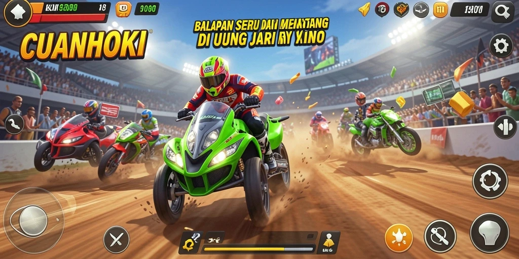 Screenshot gameplay CUANHOKI dengan aksi balapan yang seru.