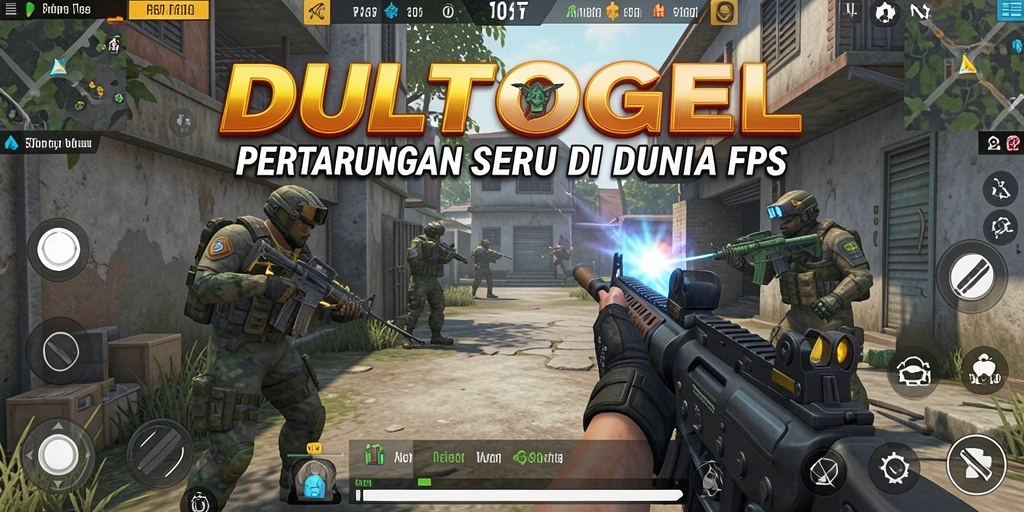 Tampilan gameplay mendebarkan DULTOGEL di medan perang FPS.