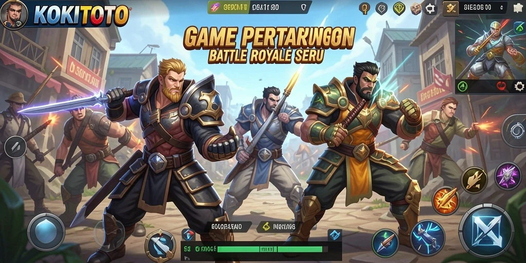Screenshot KOKITOTO menampilkan aksi pertempuran intens Battle Royale.