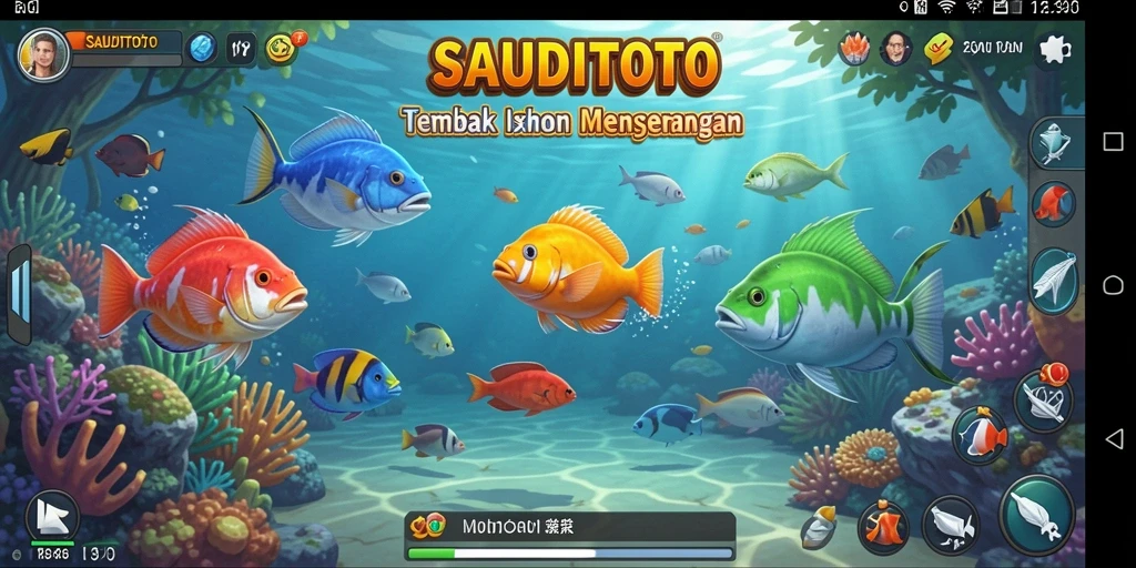 Screenshot gameplay SAUDITOTO menampilkan aksi menembak ikan yang seru.